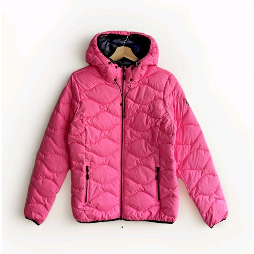 NWT Superdry Women’s Hot Pink Astrae Quilt Puffer Insulated Hooded Jacket Size 8